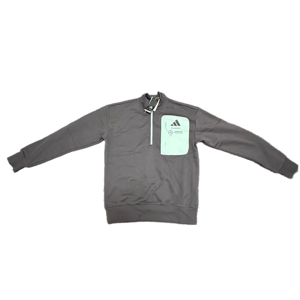Adidas Men's Zip-Up Gray Sweater with Mint Accent